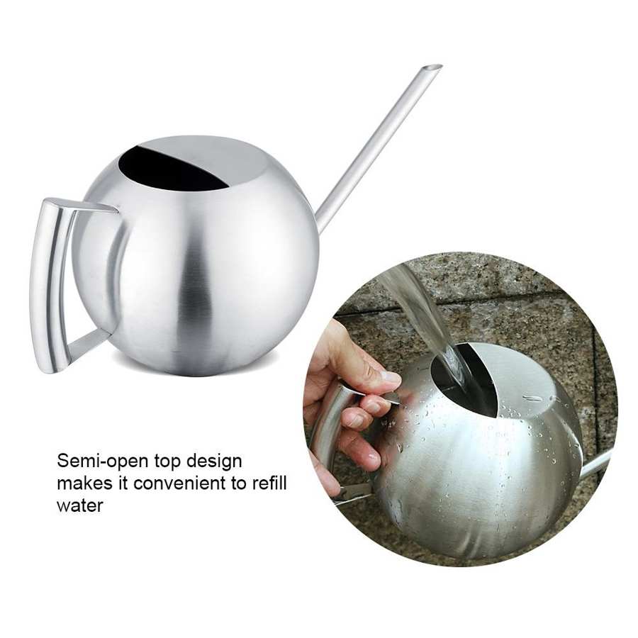 1000mL Stainless Steel Long Mouth Round Sprinkling Pot for Home Garden Plant Watering Can