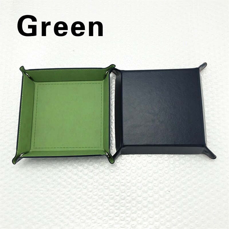 1 Pcs Desktop Dobbelstenen Plaat Opbergdoos Vierkante Lade Pu Leer Opvouwbare Game Board Decoratieve Tafel Games: green