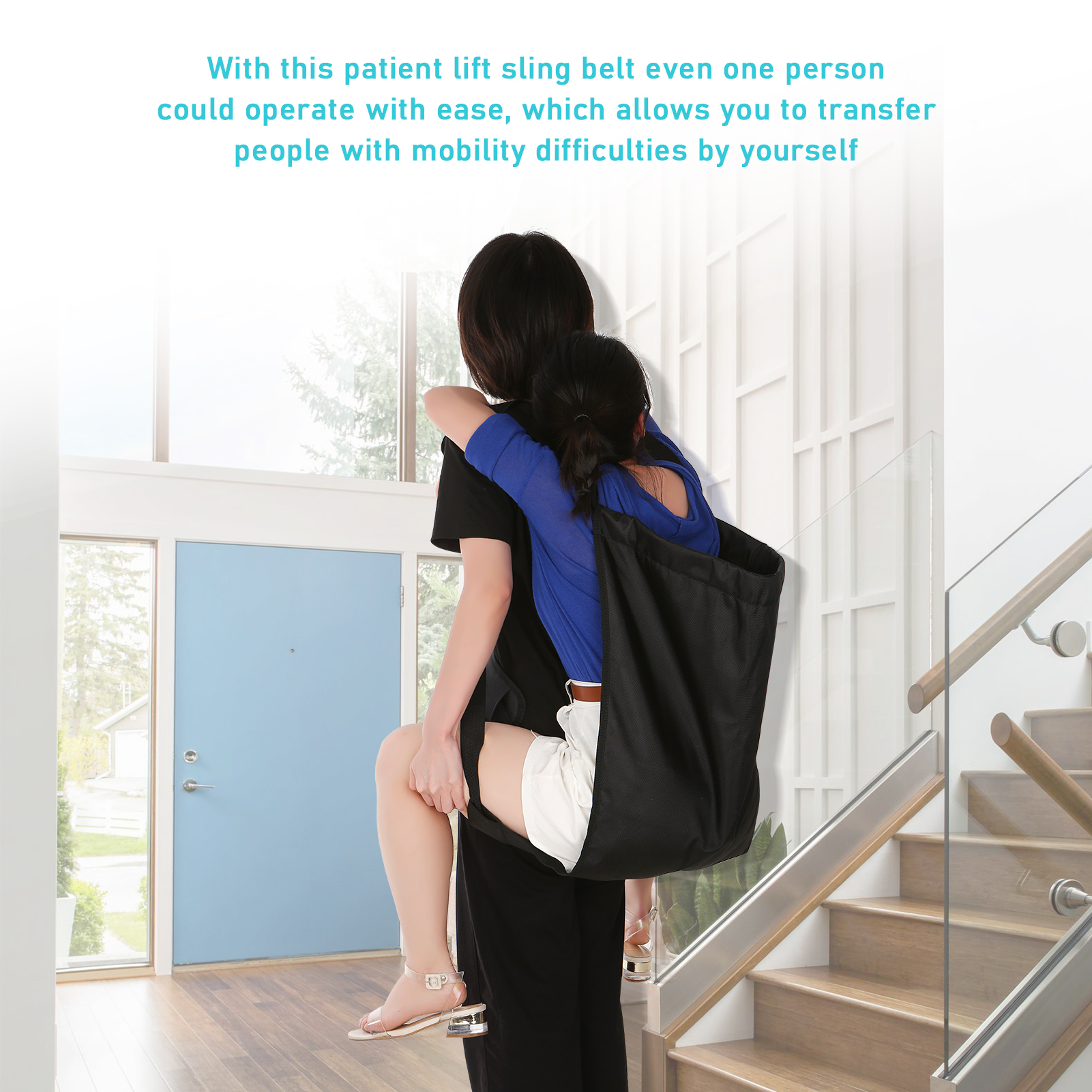 Patient Lift Sling Carrier One-Person Transferring Belt Double Layer Carrying Up and Down Stairs to Bed Wheelchair Vehicle