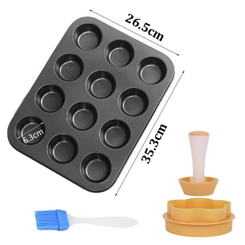 6/12Holes Mini Square Cupcake Pan Muffin Tray Cupcake Mold Muffin Pan Carbon Steel Baking Pan Non Stick Bakeware Biscuit Pan ZXH: L 12hole1mould1brush