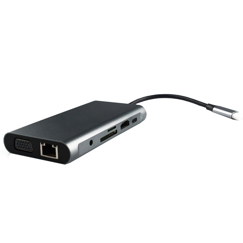 USB HUB C 10 in 1 Thunderbolt 3 Type C Adapter Dock 3 USB 3.0 Port 4K HDMI 1080P VGA RJ45 Gigabit Ethernet for Mac book Pro