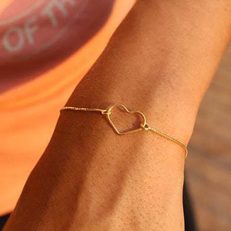 Minimalist Korean Trend Simple Metal Thin Chain Heart Bracelet For Women Girls Birthday Party Jewelry 2B068: 2B107 gold