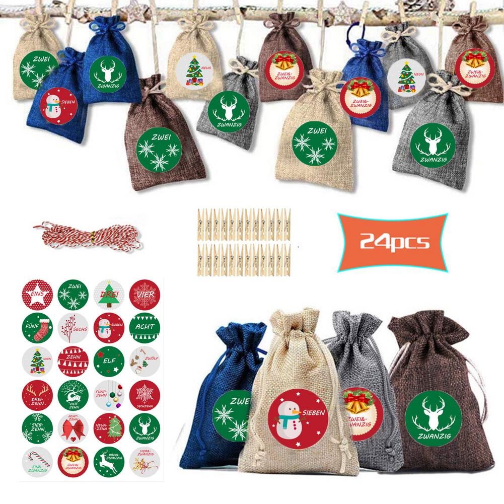 24 Days Christmas Advent Calendar Bags Candy Sacks DIY Set: Orange
