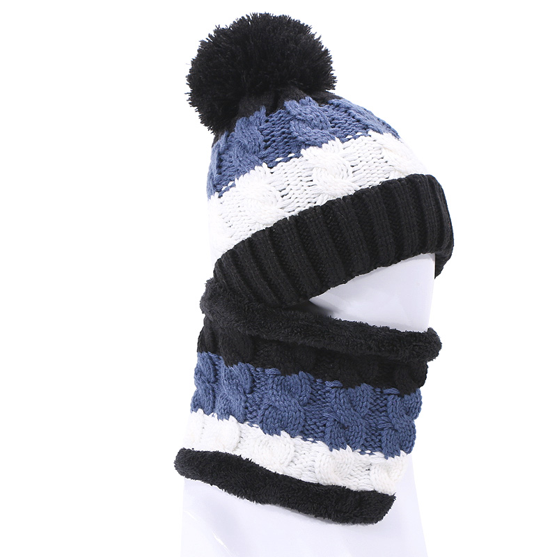 Vinter pompon hat og tørklæde sæt til kvinder strikket tykke varme piger motorhjelm hatte med foring kvindelig hals ring tørklæde 2 stykke sæt: -en
