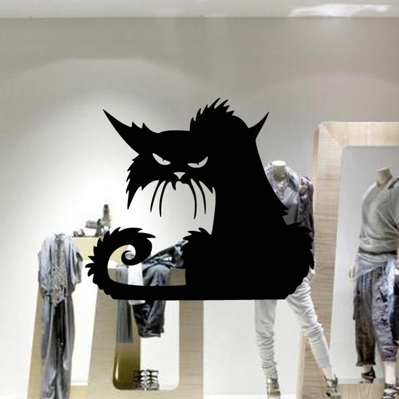 Angry Black Cat Window Sticker Removable Shop Showcase Window Wall Laptop Halloween Vinyl Decal Sticker Home Party Decoration