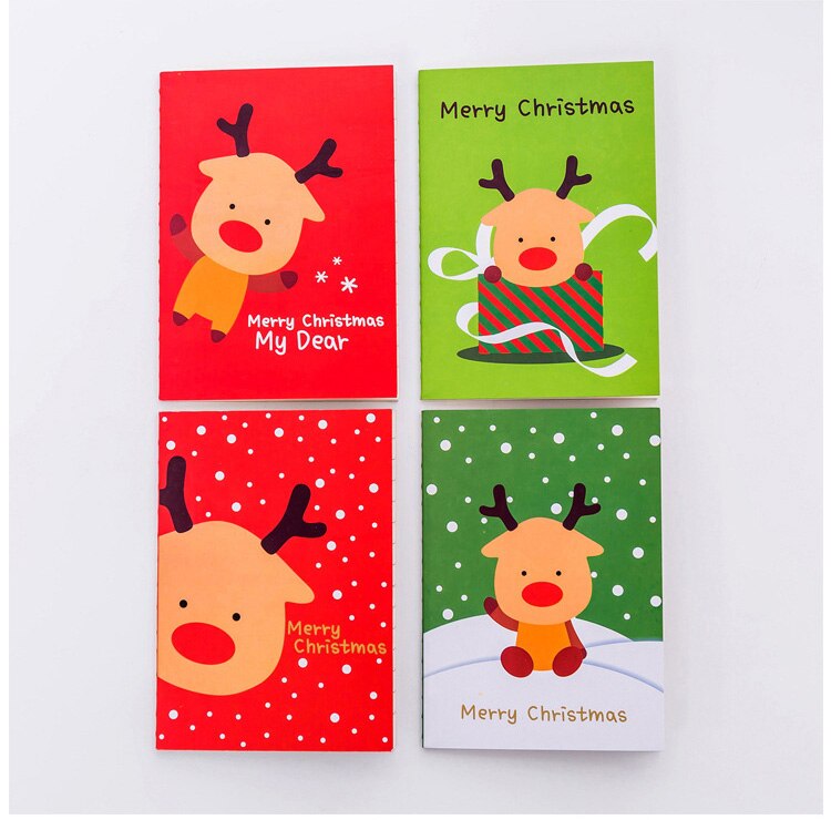 4 piece Card Christmas pass pocket notepad Christmas small book student prizes school supplies portable notebook: Christmas moose