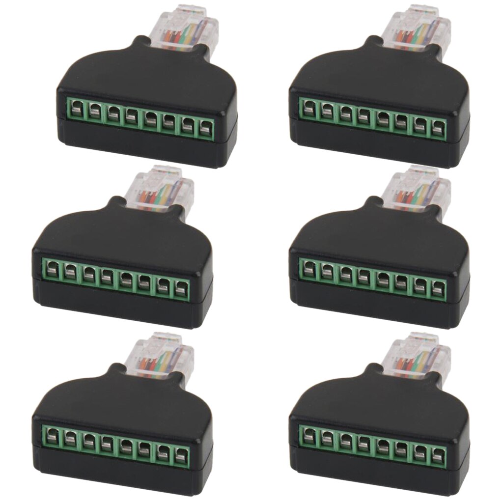 6 Stuk RJ45 Ethernet Male Naar 8 Pin Av Terminal Schroef Adapter Converter Block Cctv + 6Pcs Mini Schroevendraaier