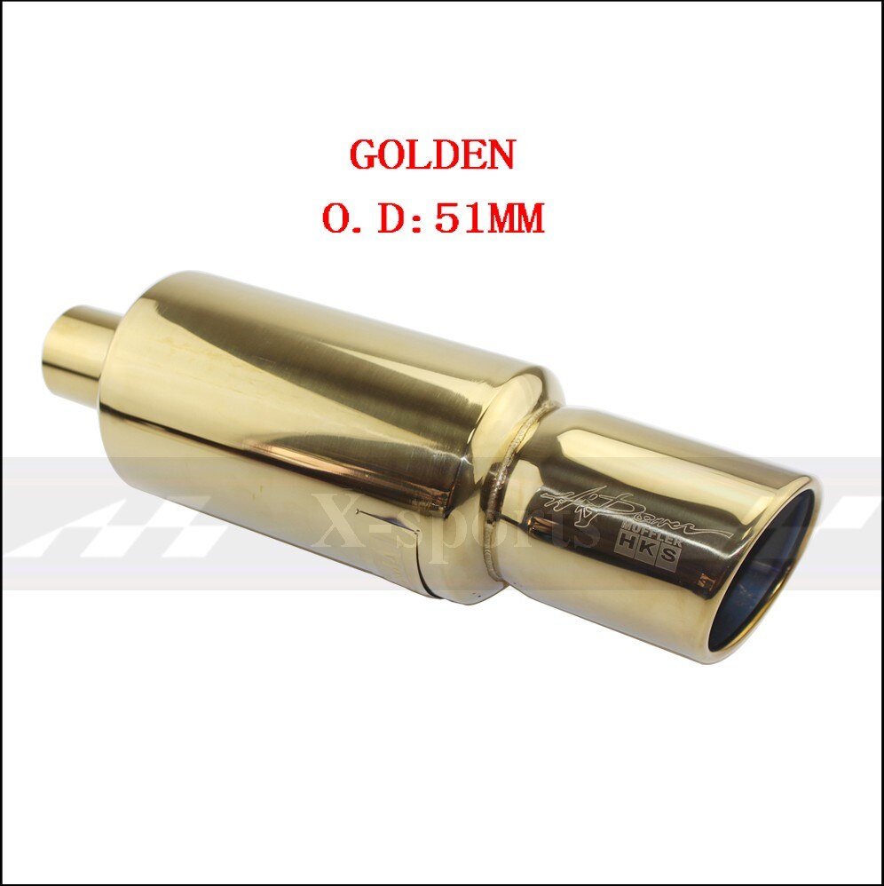 Car Motorbike Exhaust System Exhaust Pipe Muffler Tip Universal Stainless Steel ID 51MM 57MM 63MM Outlet 89mm Silencer Tail Pipe: GOLDEN  51MM