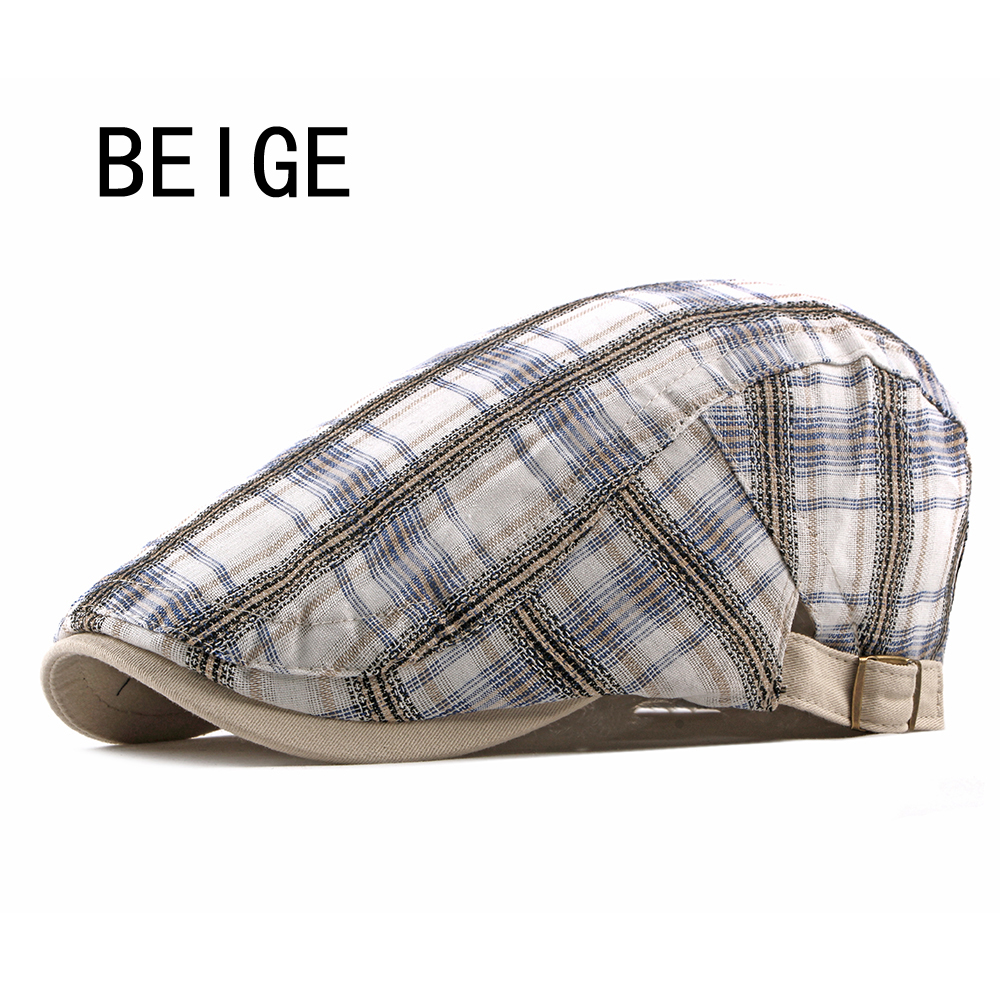 Mode Lente Herfst Hoeden Voor Mannen Casual Katoen Baret Caps Gorras Planas Boinas Plaid Platte Pet Verstelbare Baretten Pet: BEIGE