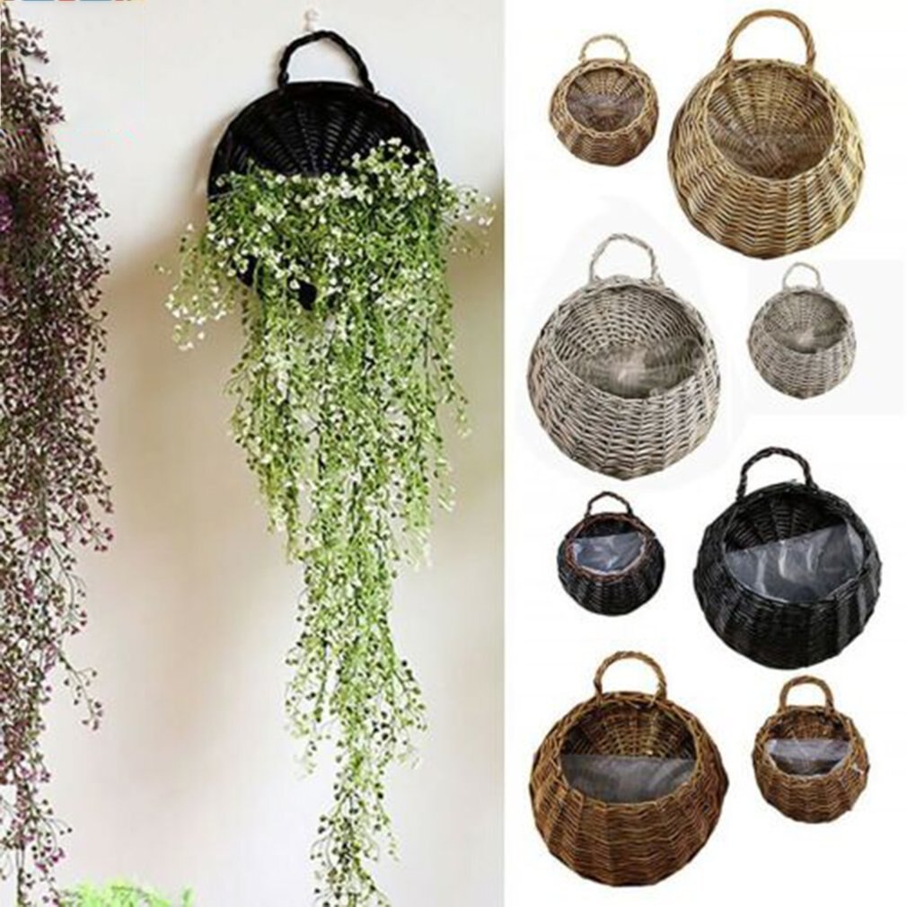 retro wiklinowy ratanowy kosz na kwiaty ściany wiszące kosze robić przechowywania dekoracje ścienne okno rekwizyty ogrodnictwo rozmaitości pojemnik na rośliny kosz
