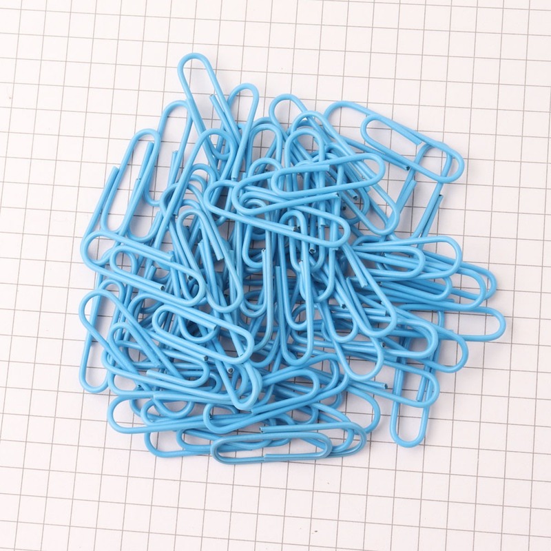 100PCS28MM color plastic-coated paperclip paperclip office, learning and household binding supplies: Blue