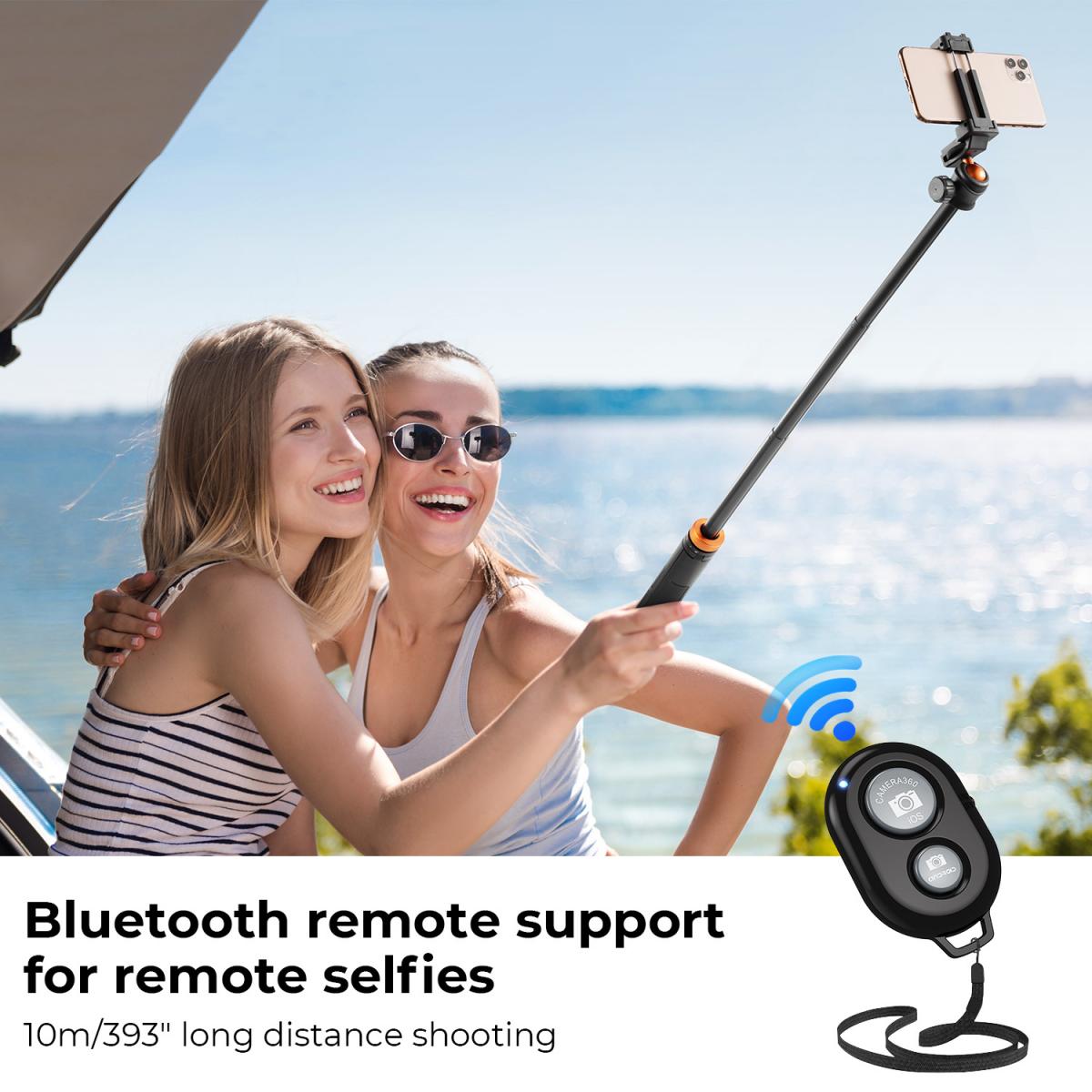 K&F Concept MS08 62''/1,58 m Statyw do telefonu Selfie Stick czarno-pomarańczowy z pilotem Bluetooth + adapter Gopro