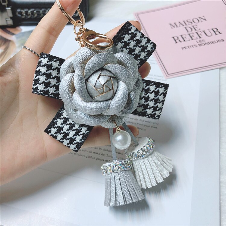 Kaker merke kvinner pu lær+ull rutete dusk perle perle blomsterposer tilbehør: Sølvblomst