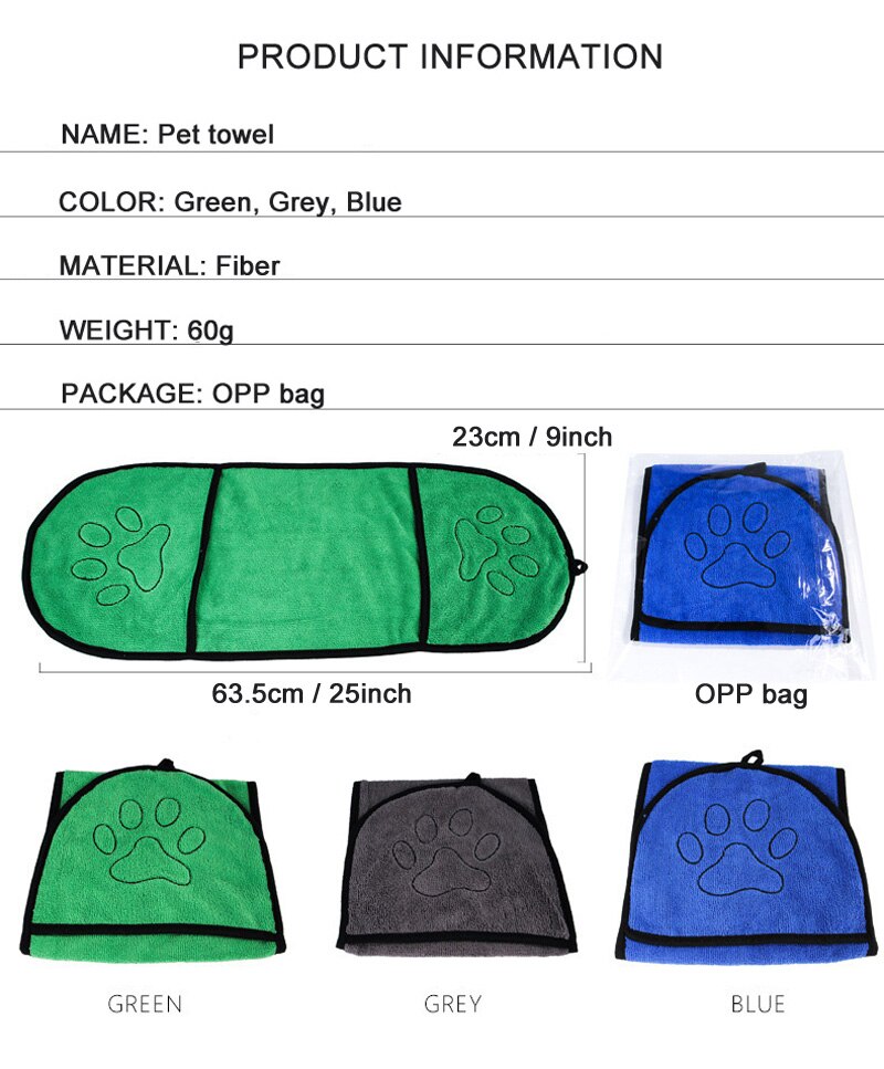 Koiran pyyhe superpehmeä mikrokuituliina koiran kylpypyyhkeet taskulla lemmikkieläinten kuivauspyyhe pienille keskisuurille koirille söpö tassuprinttipeitto