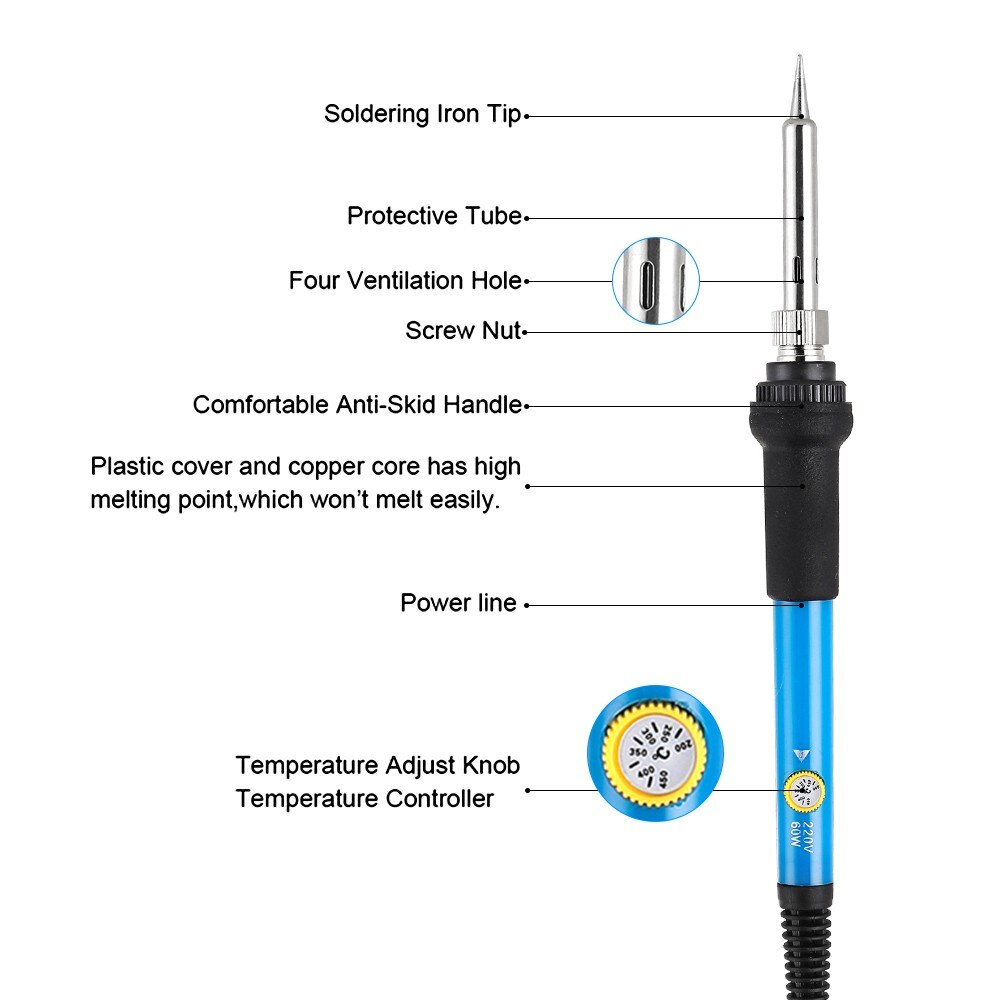 15 Pcs Soldering Tips Iron Kit Electronics 60W Adjustable Temperature Welding Equipment Soldering Tools Accessories