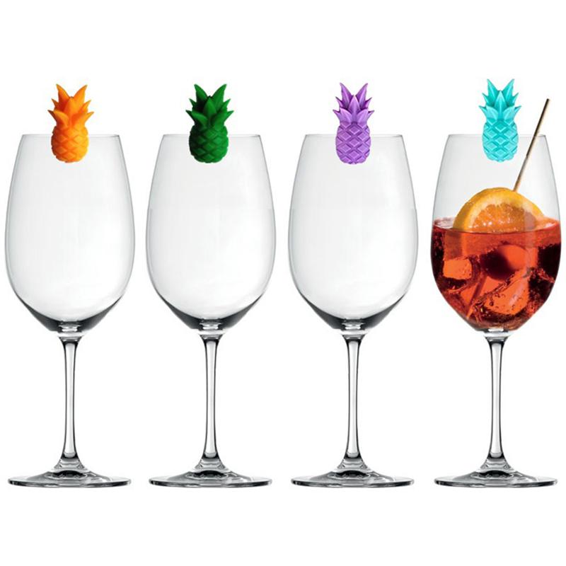 Rotulador de silicona para copa de vino tinto, marcadores creativos de piña para bebidas, dijes para copas de vidrio (Color aleatorio), 12 Uds.