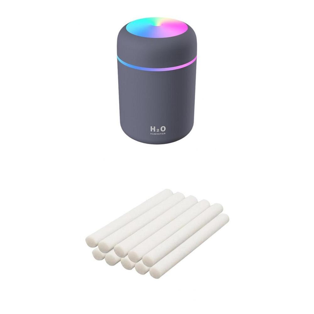 300ml Car Air Humidifier Essential Oil Diffuser Portable Mini Air Humidifier Auto Shut Off Aroma Humidifier With USB Cable: Gray and 10pcs