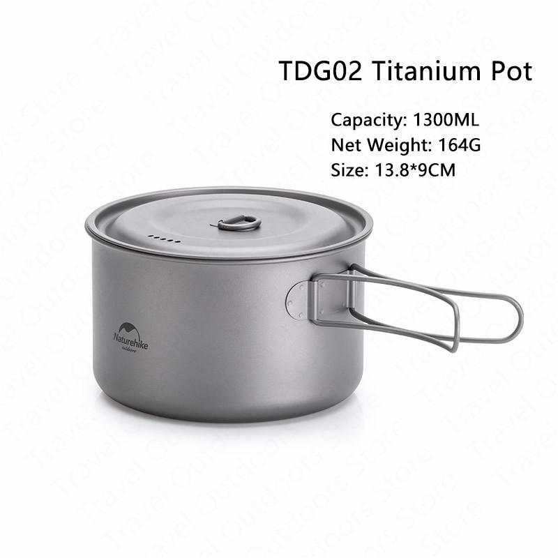 Naturehike 2-3 Personen Titanium Pot Pan Servies Outdoor Toeristische Draagbare Ultralight Camping Kookgerei Picknick Uitje Wandelen: 1300ml-Titanium Pot