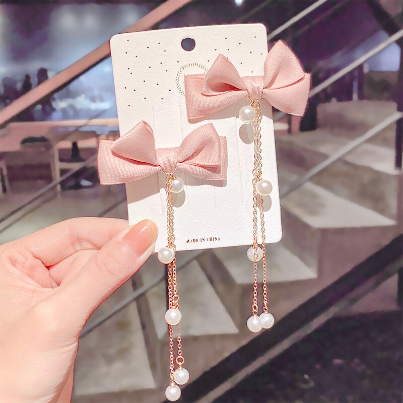 Coreano veludo arco hairpins crianças tecido borla pérola grampos de cabelo artesanal moda jóias headpiece acessórios para o cabelo das meninas: 5