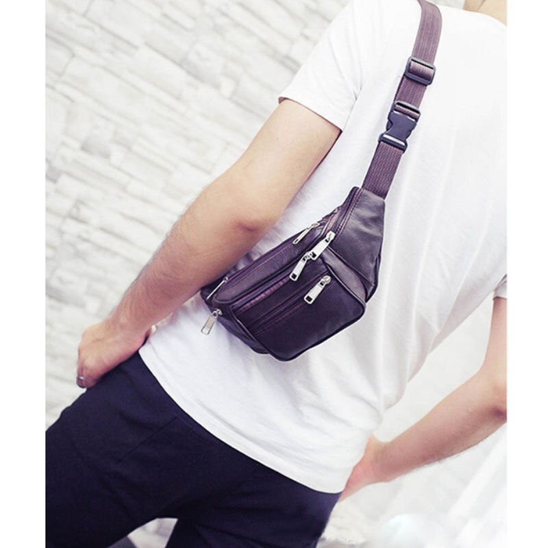 Style Men Leather Casual Fanny Pack Waist Belt Bag Purse Hip Pouch Travel Sports Waist Packs