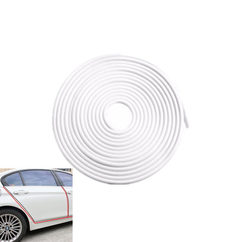 Cinta decorativa de apertura lateral para puerta de coche de 5M, tira de parachoques de goma, pegatina de protección para decoración Exterior de coche: White