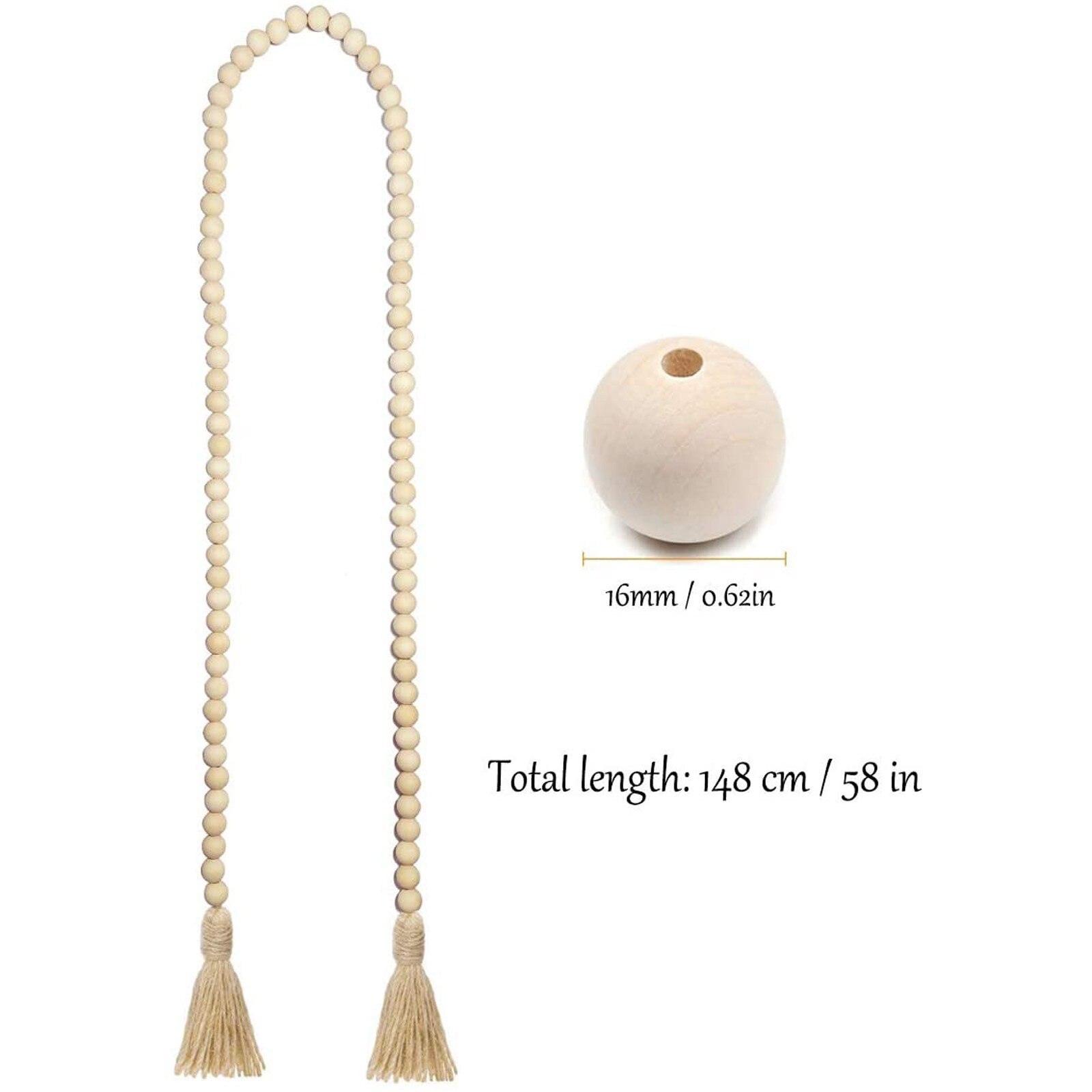 Bohemian Style Tassel Natural Wood Bead Garland Large Wall Hanging Decoration farmhouse garden decoration outdoor home decor