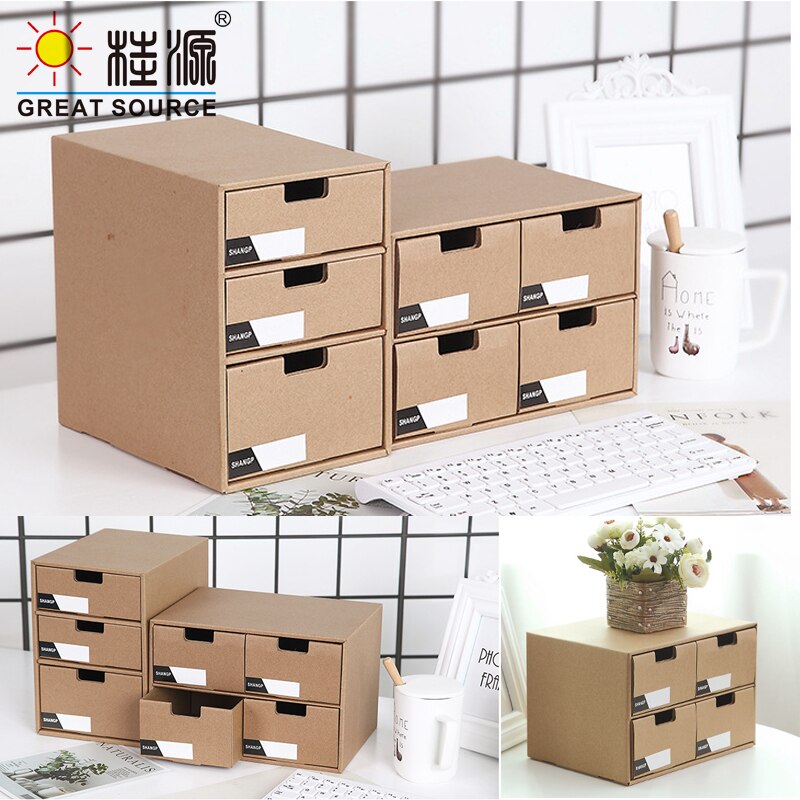 2 Layers Storage Composable Cabinet Office 4 Drawers Corrugate Foldable Home Storage Kraft Paper Environment Friendly(2PCS)
