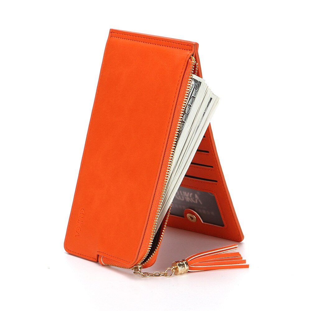 CUIKCA Women Wallet Purse Clutch Handbag Makeup Mirror Bag Nubuck Leather Zipper Wallet Coin Female Wallet ID Card Holder Case: orange