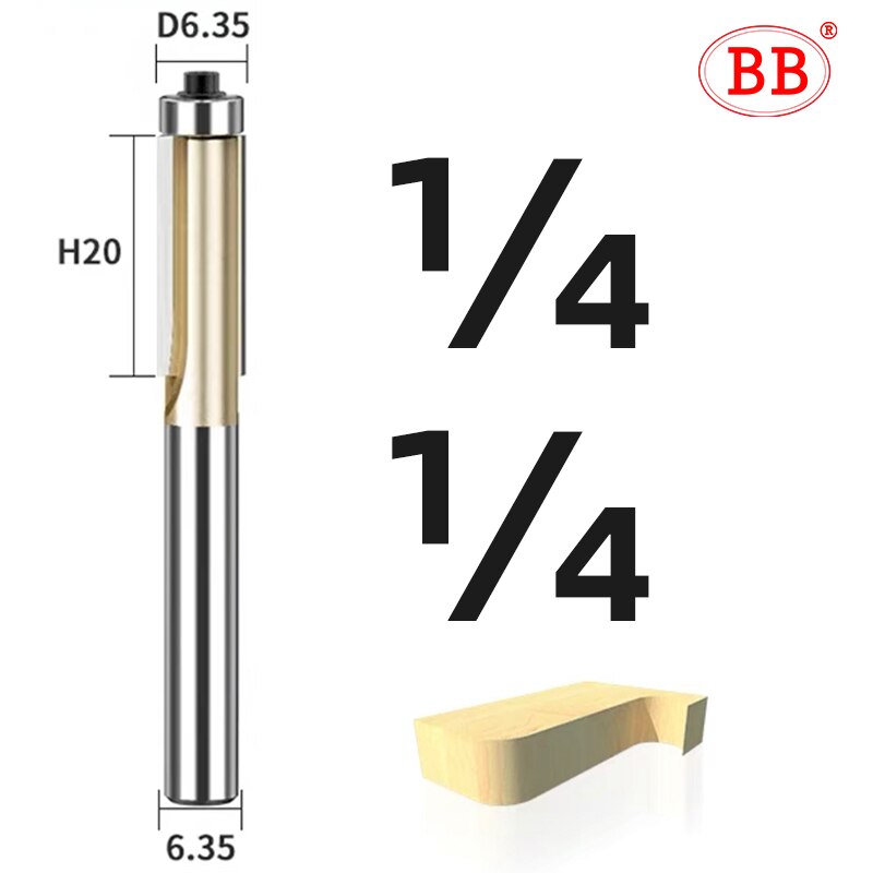 BB Router Bit Bearing Spiral &amp; Straight Flush Trimming Tool Woodworking 1/2 1/4 Diameter Carbide CNC Side Milling Cutter DIY: 1-4 x 1-4