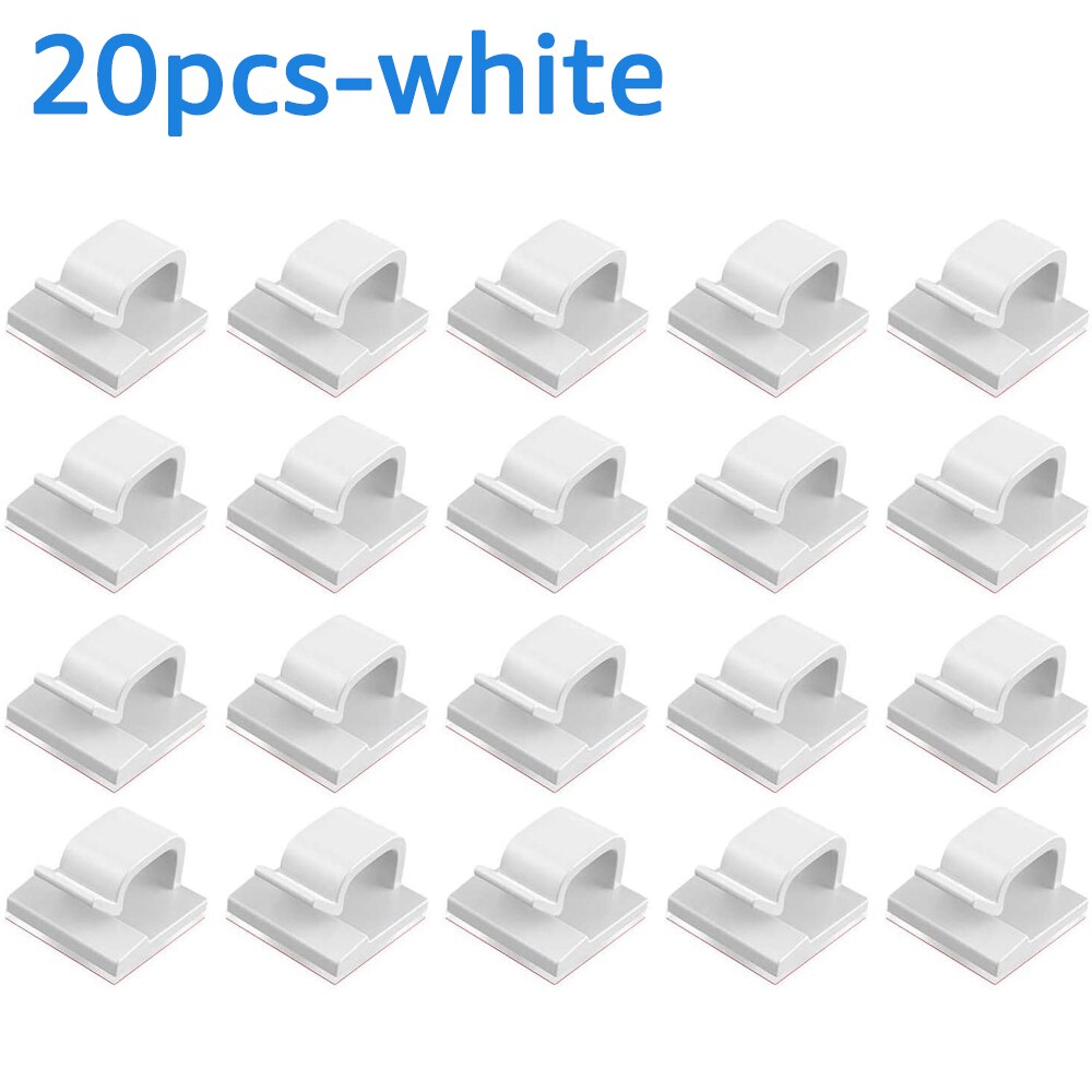 Untoom Cable Organizer Cable Management Clips Earphone Mouse Wire Manager Cord Holder Flexible USB Cable Winder for Desktop Wall: C-153-White-20pcs