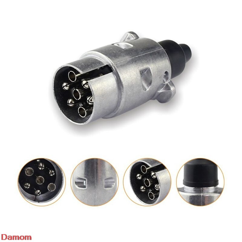 Slidstærk 7- polet aluminiumslegeringsstik trailer trailer trækkende el-stik 12v stik eu-stik