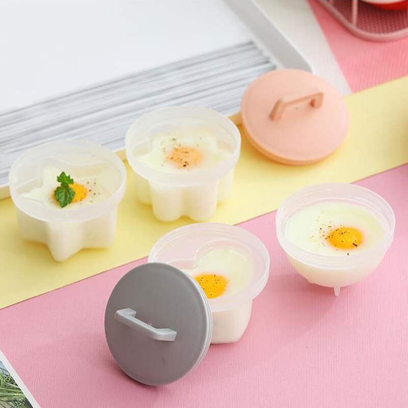 4 Pcs/Set Cute Egg Boiler Plastic Egg Poacher Set Kitchen Egg Cooker Tools Egg Mold Form With Lid Brush Pancake Maker