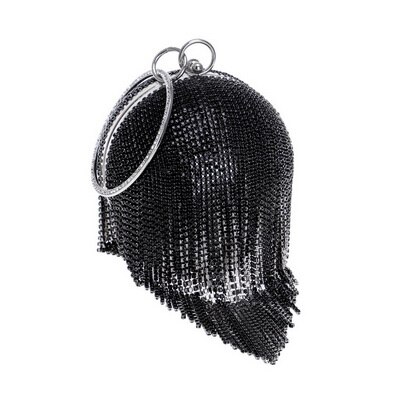 SEKUSA Tassel Rhinestones Women Evening Bags Chain Shoulder Lady Purse Handbags Diamonds Round Wedding Party Clutch Bags: YM8101black