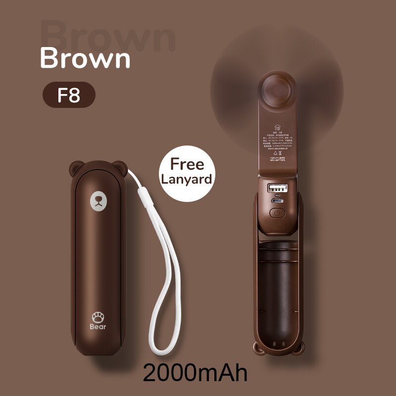 JISULIFE Portable Fold Fan PowerBank 4800mAh Charging Usb Fan Mini Fan Ventilador Air Condition with Ultra Bright Led Flashlight: Brown 2000mAh