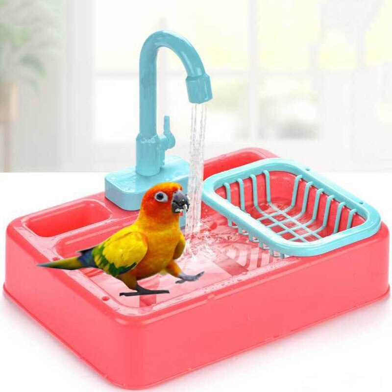 Bañera automática para loros y pájaros, grifo de piscina para loros, ducha de baño, dispensador de agua, jaula para pájaros, juguetes para loros