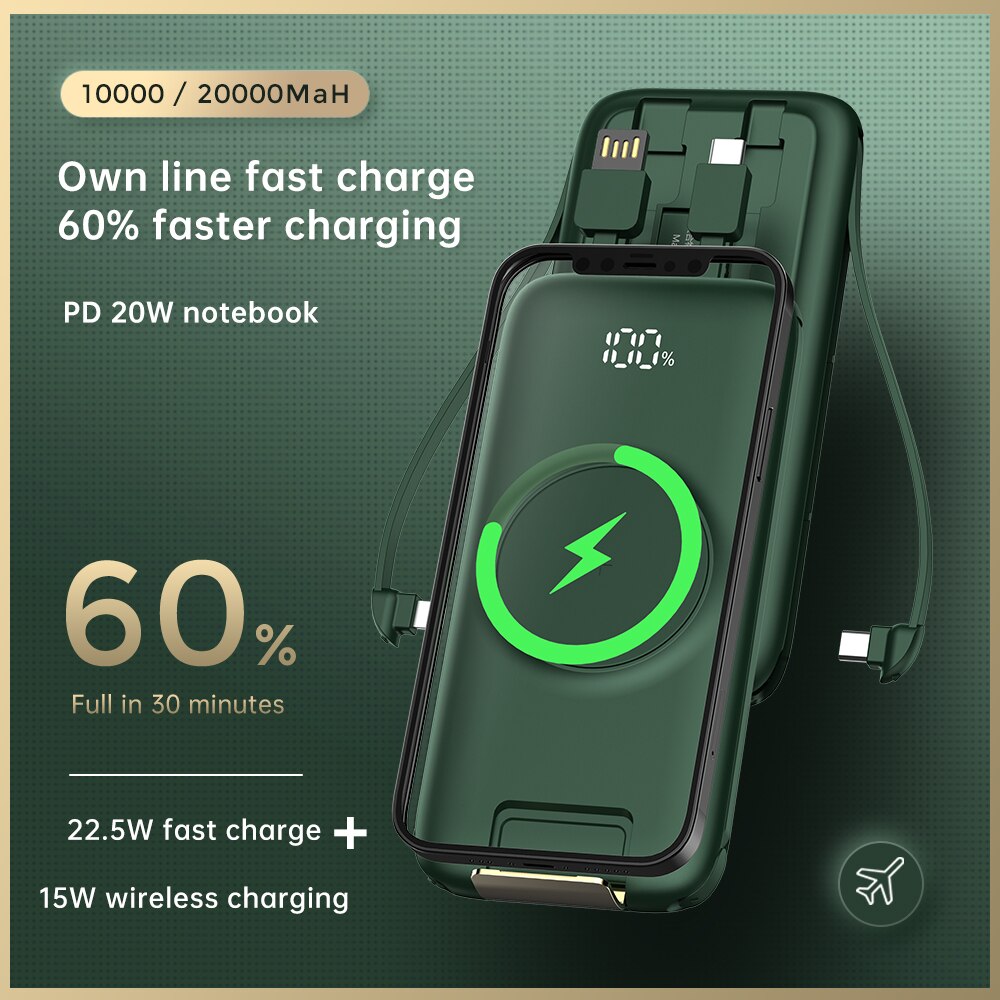 22.5W Wired Super Fast Charger 10000/20000mAh Power Bank PD+15W Wireless Charger for iPhone Samsung Xiaomi QC3.0 Quick charger