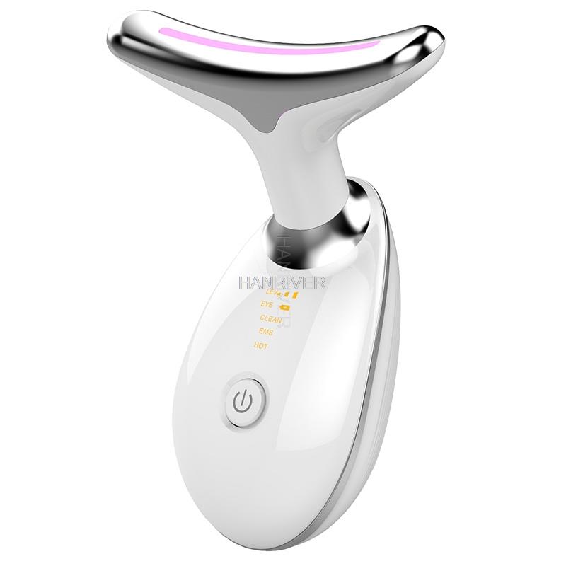 EMS Thermal Neck Lifting and Tighten Massager Electric Micro-current Wrinkle Remover LED Photon Face Beauty Device for Woman: white