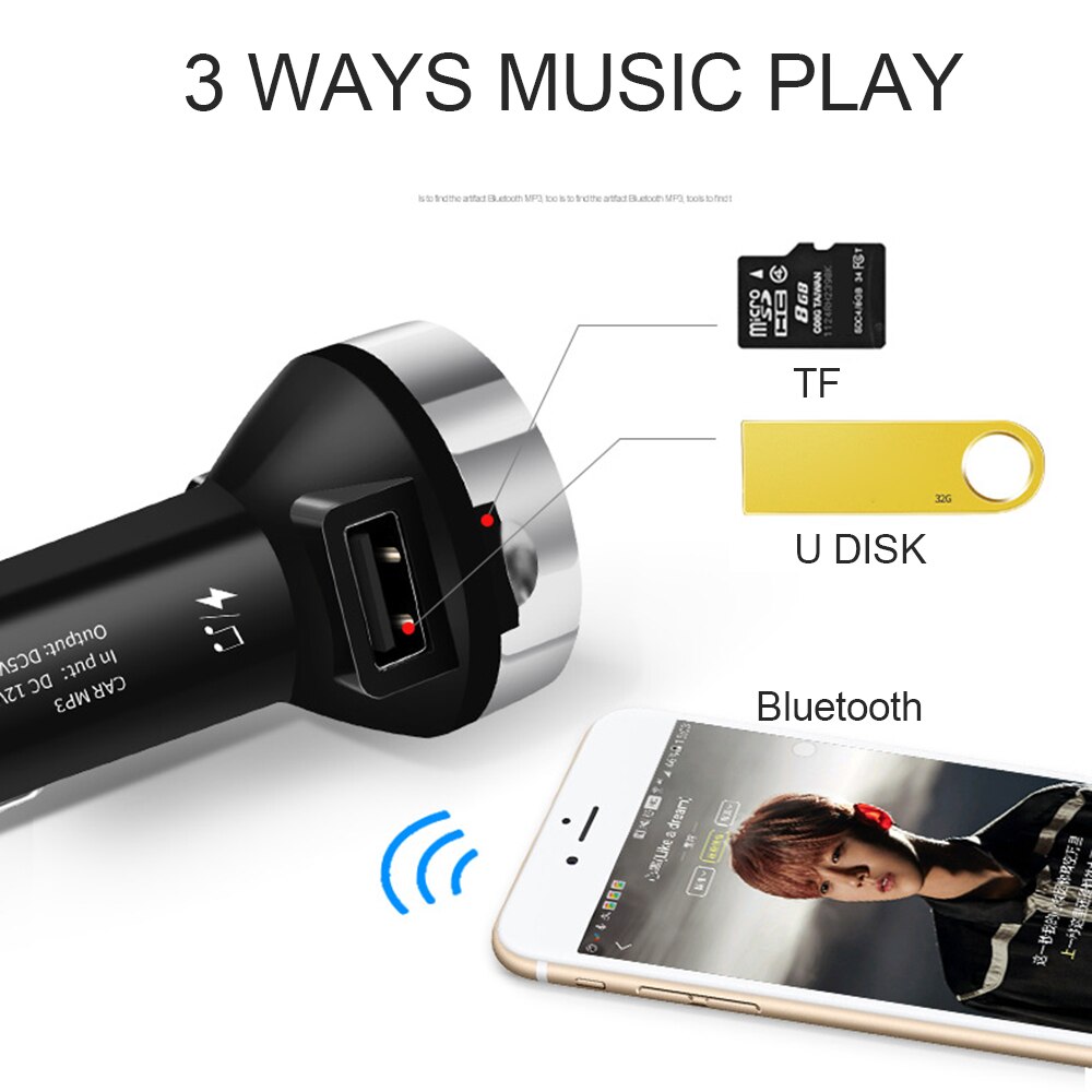 JINSERTA Bluetooth 5.0 Fm Transmitter Handsfree Car Kit MP3 Modulator 3.1A Car Charger Double USB With LED Screen