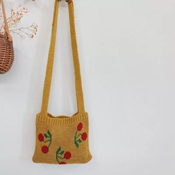 Leuke Cherry Kinderen Kleine Handtas Gebreide Wollen Baby Meisje Schoudertas Winter Vintage Jongen Kids Mini Portemonnee Messenger Bags: Yellow