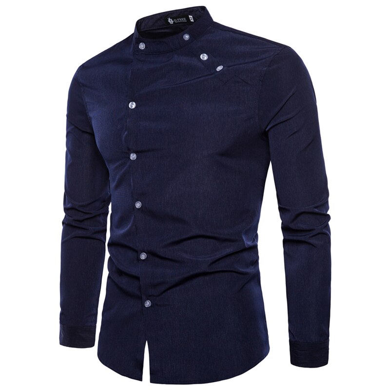 Plus size heren overhemd met dubbele rij knopen, slim fit, lange mouwen, kraag omgeslagen, effen, casual, vintage court-stijl