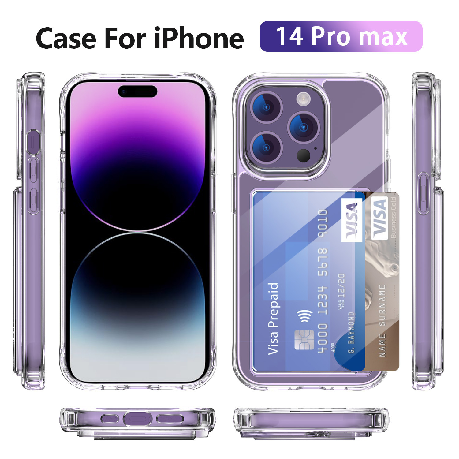 Luxury Shockproof Transparent Wallet Card Holder Phone Case For iPhone 16 15 14 Pro Max 13 12 11 Plus Hard Acrylic Clear Cover