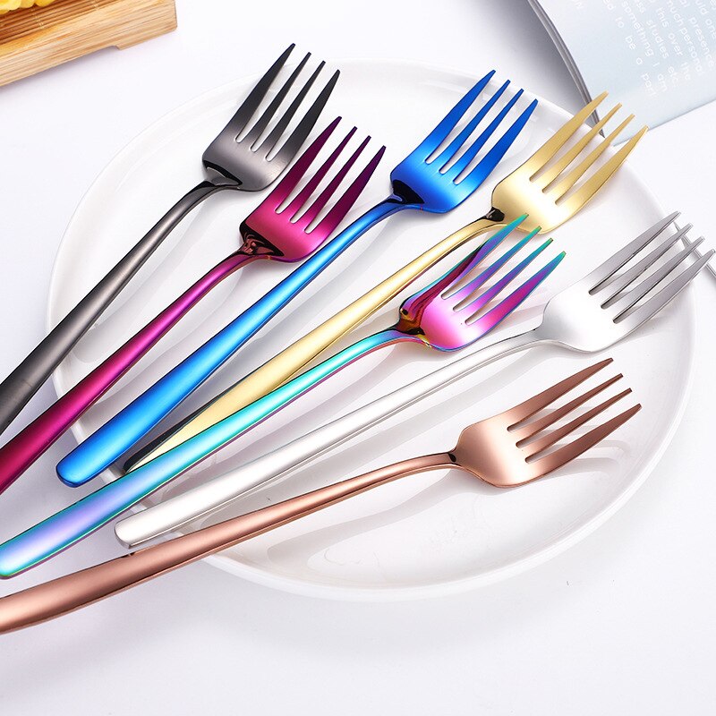 1PC Cake Dessert Forks Stirring Spoons Stainless Steel Colorful Long Handle Coffee Ice Cream Scoop Kitchen Tableware Supplies
