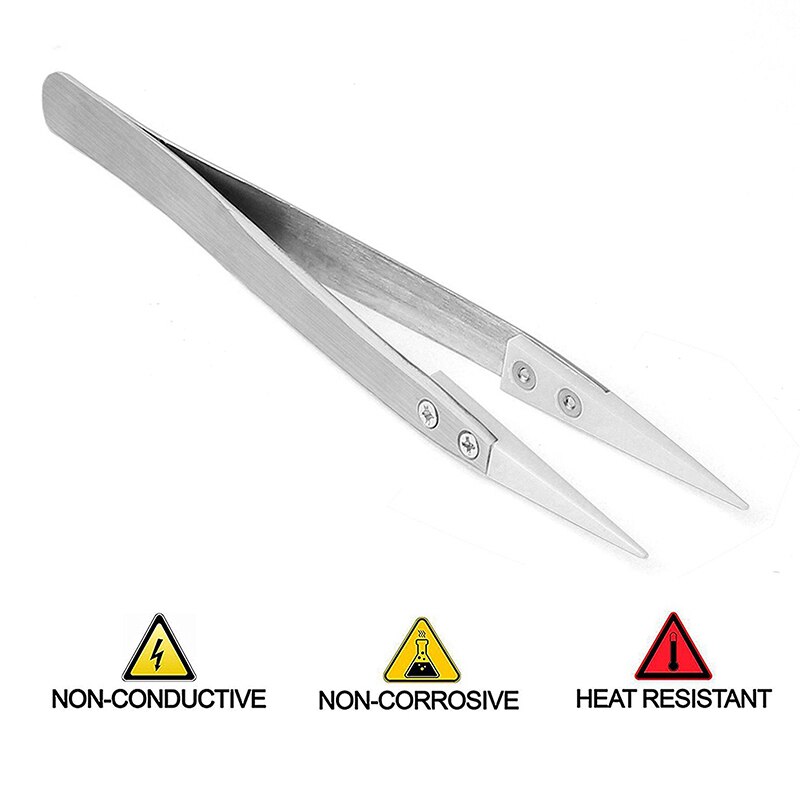 2 Pack Precision Ceramic tweezers Non-Conductive Anti-Static Highly Heat Resistant Tweezers