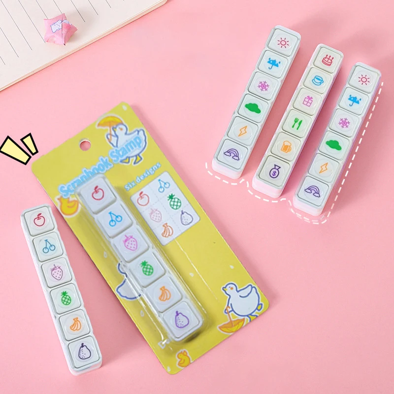 Sellos de almohadilla de tinta de prensa para niños, sellos de recompensa de tinta automática Kawaii, sello para incentivar, manualidades, papelería coreana, suministros de oficina, 6 diseños