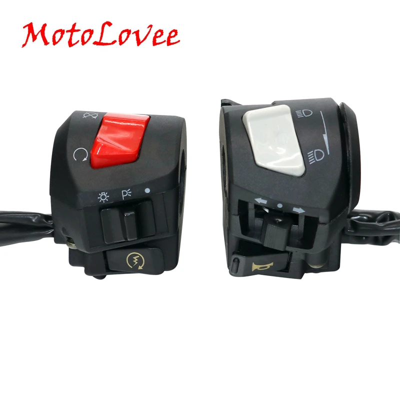 Motolovee Motorcycle Handle Bar Links Rechts Schakelaars Hoorn Richtingaanwijzer Koplamp Elektrische Start Stuur Controller Schakelaar