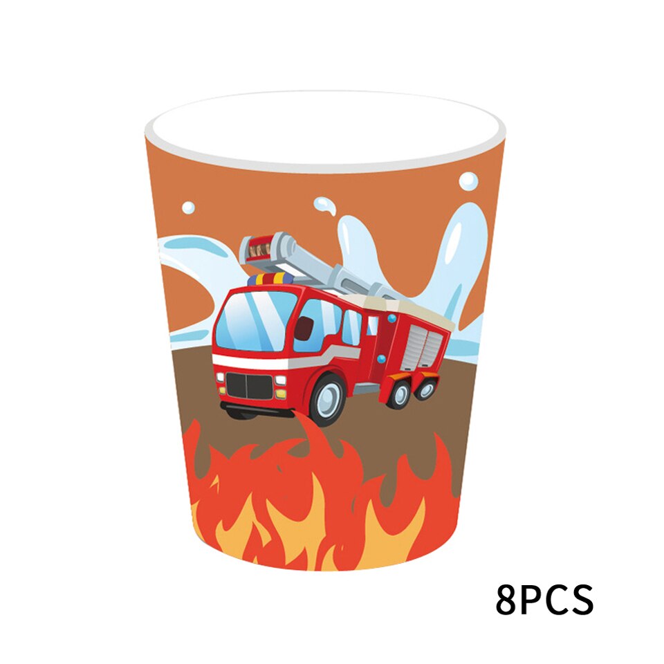 1 Set Firefighter Theme Decoration DIY Spiral Ornaments Fire truck Balloons Disposible Tableware Kids Birthday Party Supplies: cups