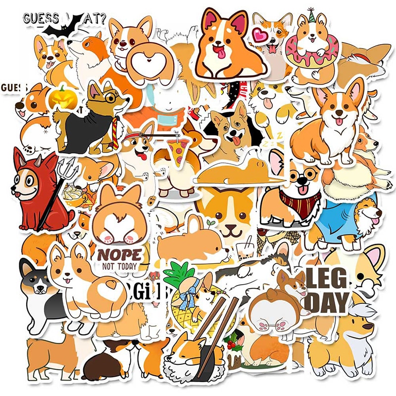 50 PCS Welsh Corgi Pembroke Cartoon Aufkleber Nette Tiere Hund Für Moto Auto & Koffer Coole Laptop Aufkleber Skateboard Aufkleber f4