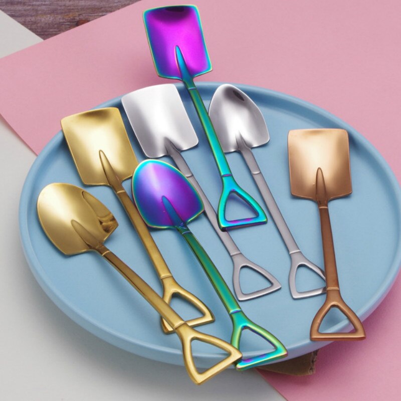 304 Stainless Steel Shovel Spoon Cute Retro Watermelon Artifact Spade Shovel Spoons Dessert Cake Ice Cream Spoon Kitchen Tool