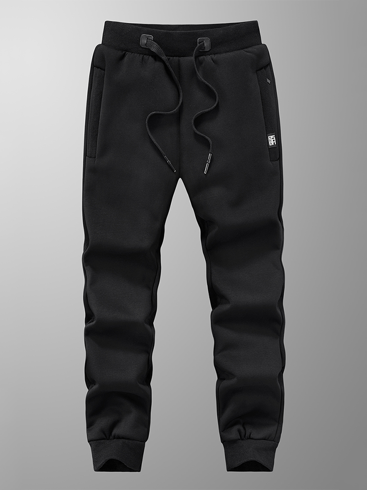 Pantalones de chándal de invierno para hombre, pantalones de chándal gruesos y cálidos de lana, ropa deportiva con bolsillos y cremallera, pantalones de chándal informales de algodón de talla grande 6XL 7XL 8XL: 4XL / Negro