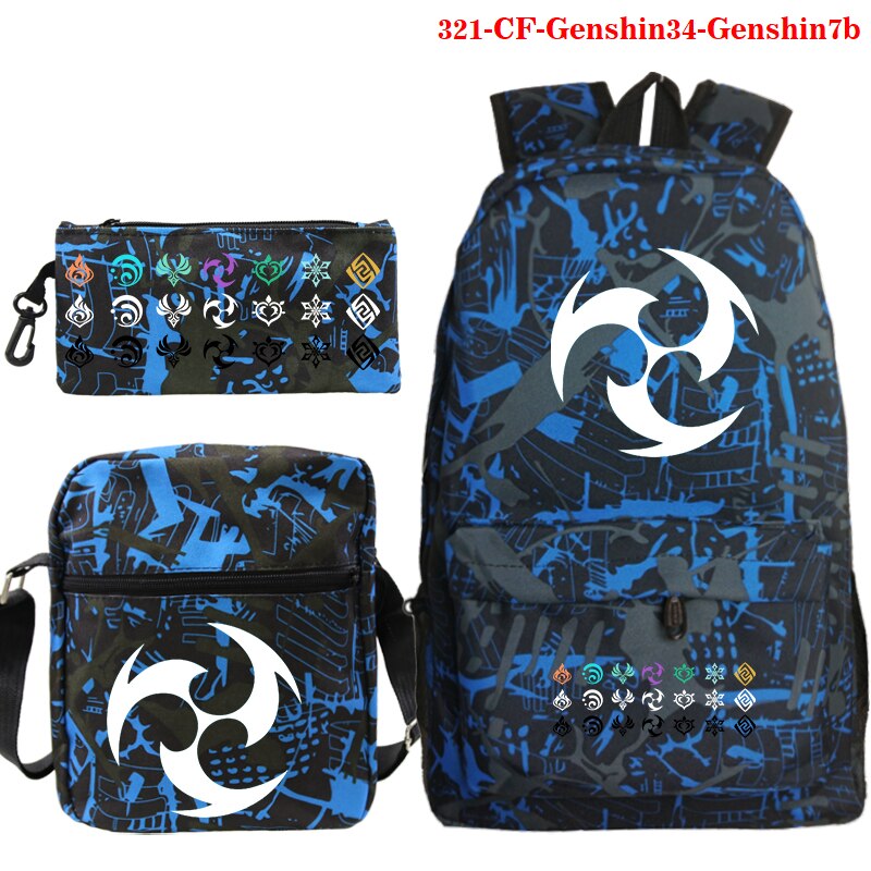 Genshin wpływ tornister studentów plecak dla dzieci 3 sztuk śmieszne nastolatek plecaki Genshin wpływ tornister dla dzieci Bookbag podróży torby: CF-Genshin34-G7b